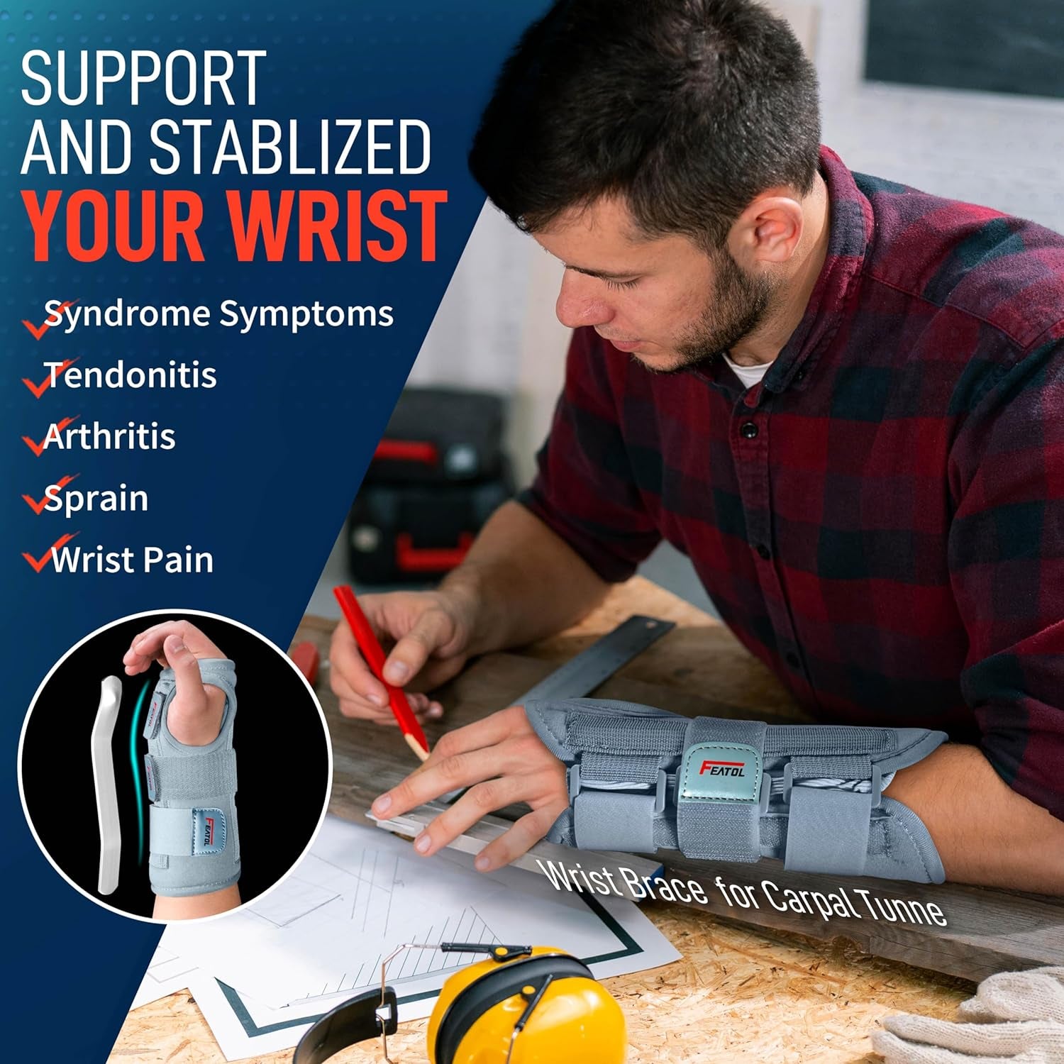 Carpal Tunnel Wrist Brace | Night Sleep Support Brace, Removable Metal Wrist Splint- Hot/Ice Pack, Right Hand, Small/Medium, Adjustable Hand Brace for Men, Women, Relieve and Treat Wrist Pain